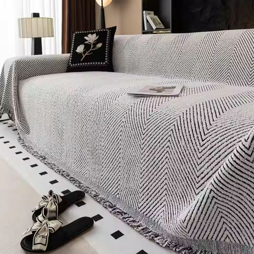Microfiber Sofa Cover with Herringbone Weave and Non-Slip Backing, Machine Washable