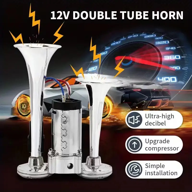 2026 Upgraded 12V 130DB Air Horn Dual Horn, Horn Kit with Air Compressor,Dual Electric Air Horns Kit with Compressor for Vehicles Trucks Pickup Trains Lorrys SUVs Cars Boats (12V SilverBlack) Alarm for Home Security, allveramart