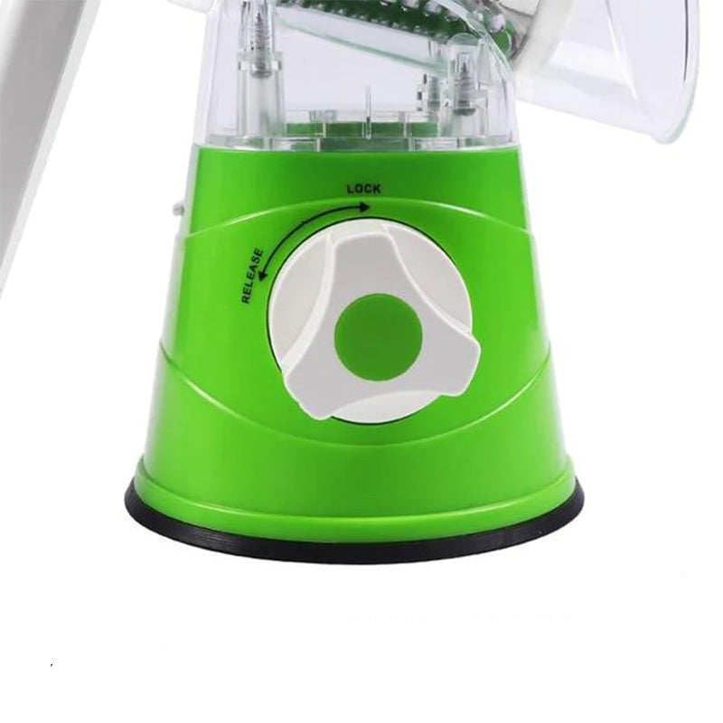 Rotary Vegetable Grater with Hand Crank and Three Interchangeable Blades