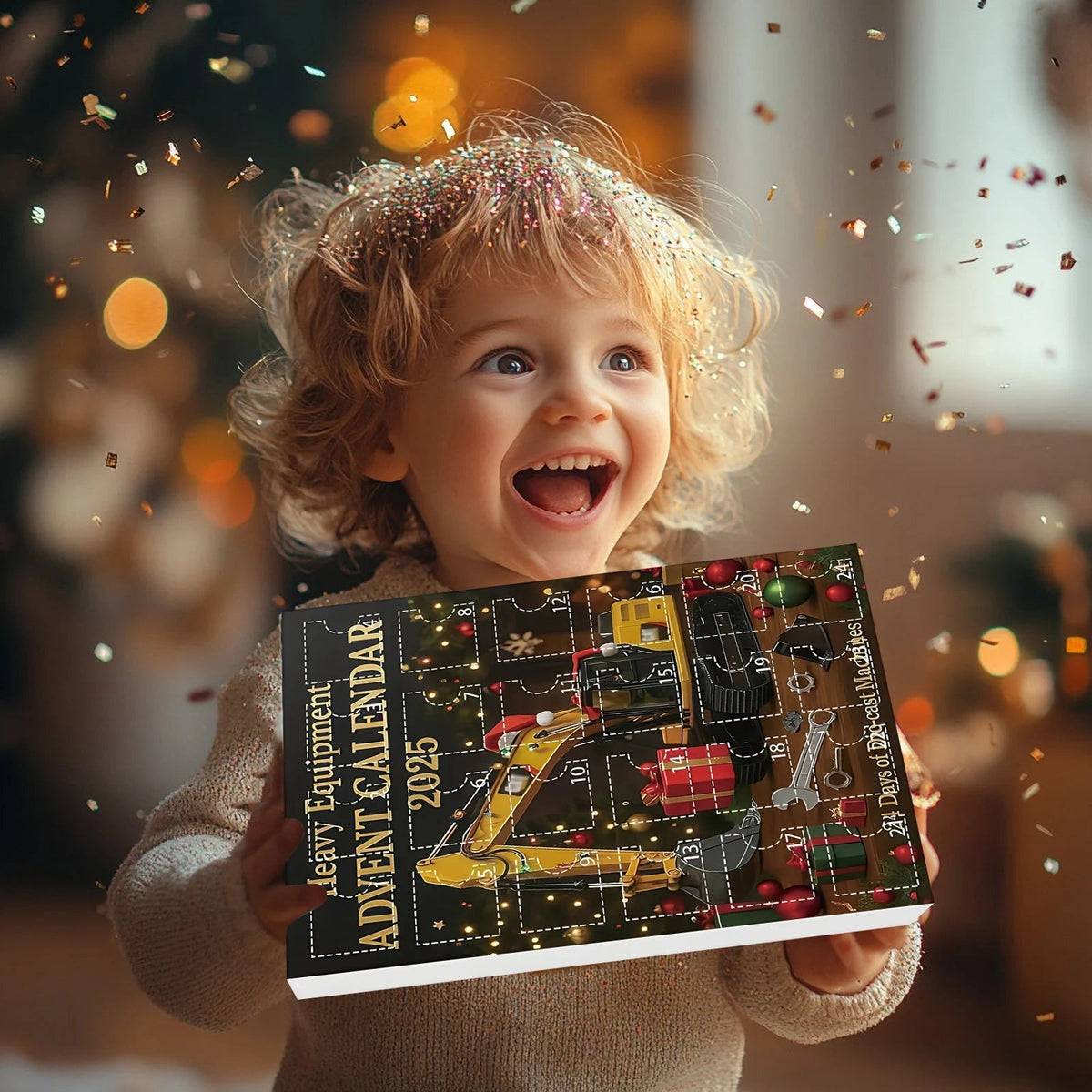Construction Vehicle Calendar with 24 Acrylic Ornaments to Hang on the Tree One Day at a Time