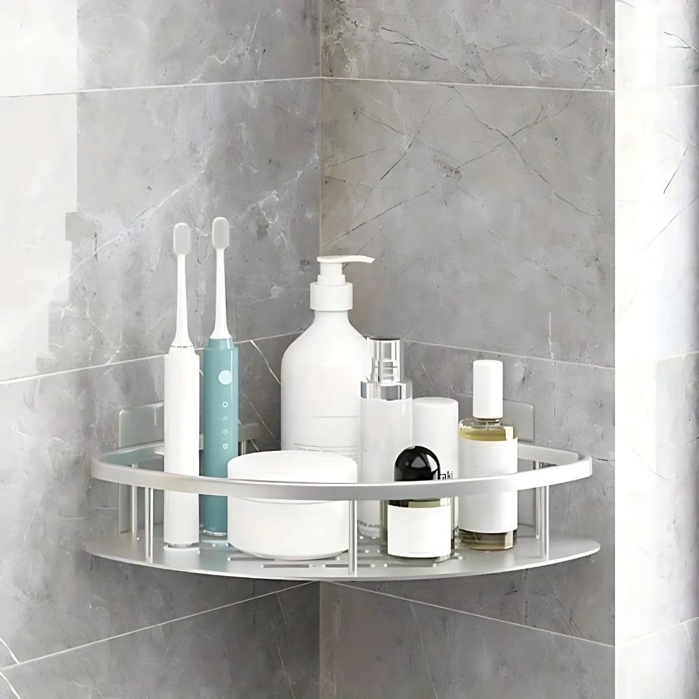Wall Mounted Shower Caddy with Aluminum Curved Design and Drainage Holes