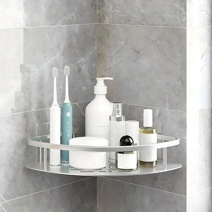 Wall Mounted Shower Caddy with Aluminum Curved Design and Drainage Holes