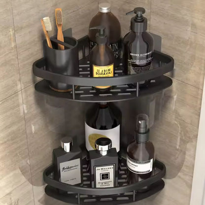 Wall Mounted Shower Caddy with Aluminum Curved Design and Drainage Holes