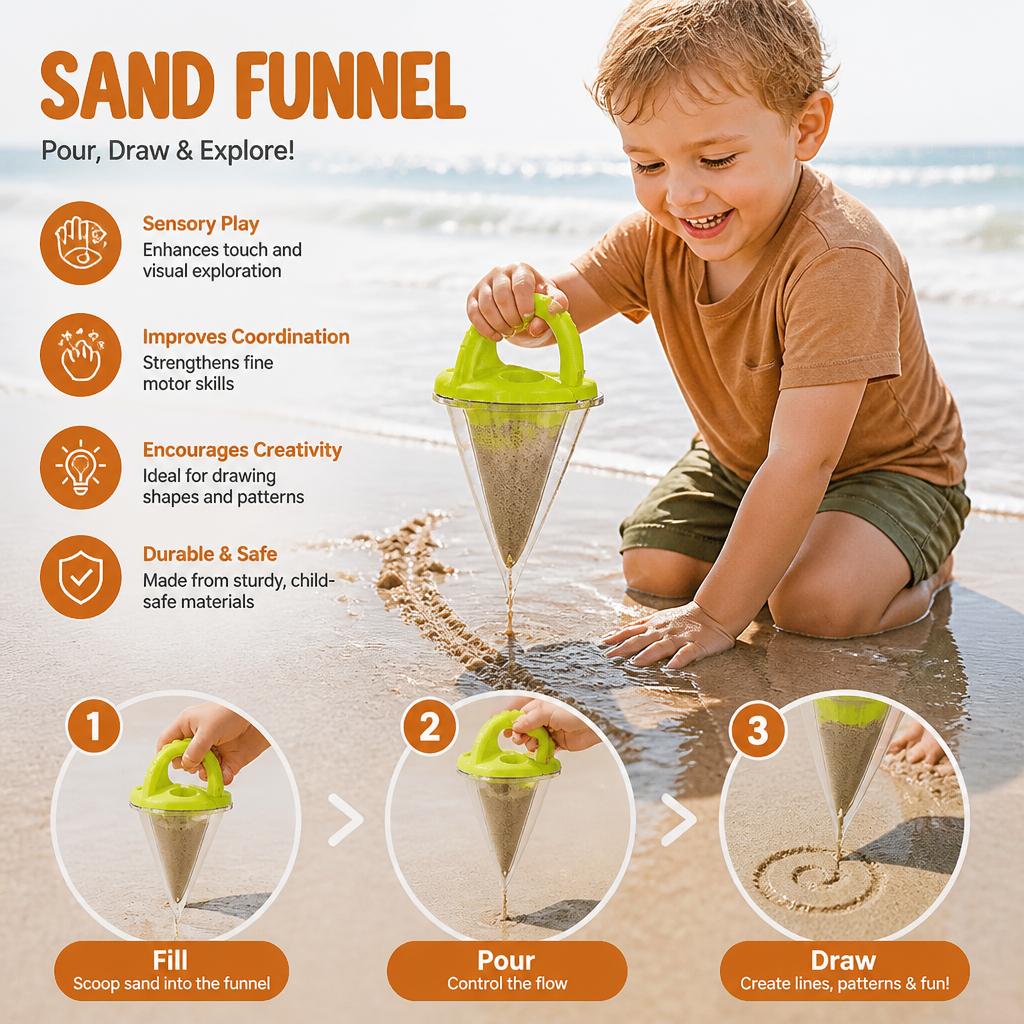 Kids Beach Sand Funnel Toy for Pouring and Drawing Patterns in Sand