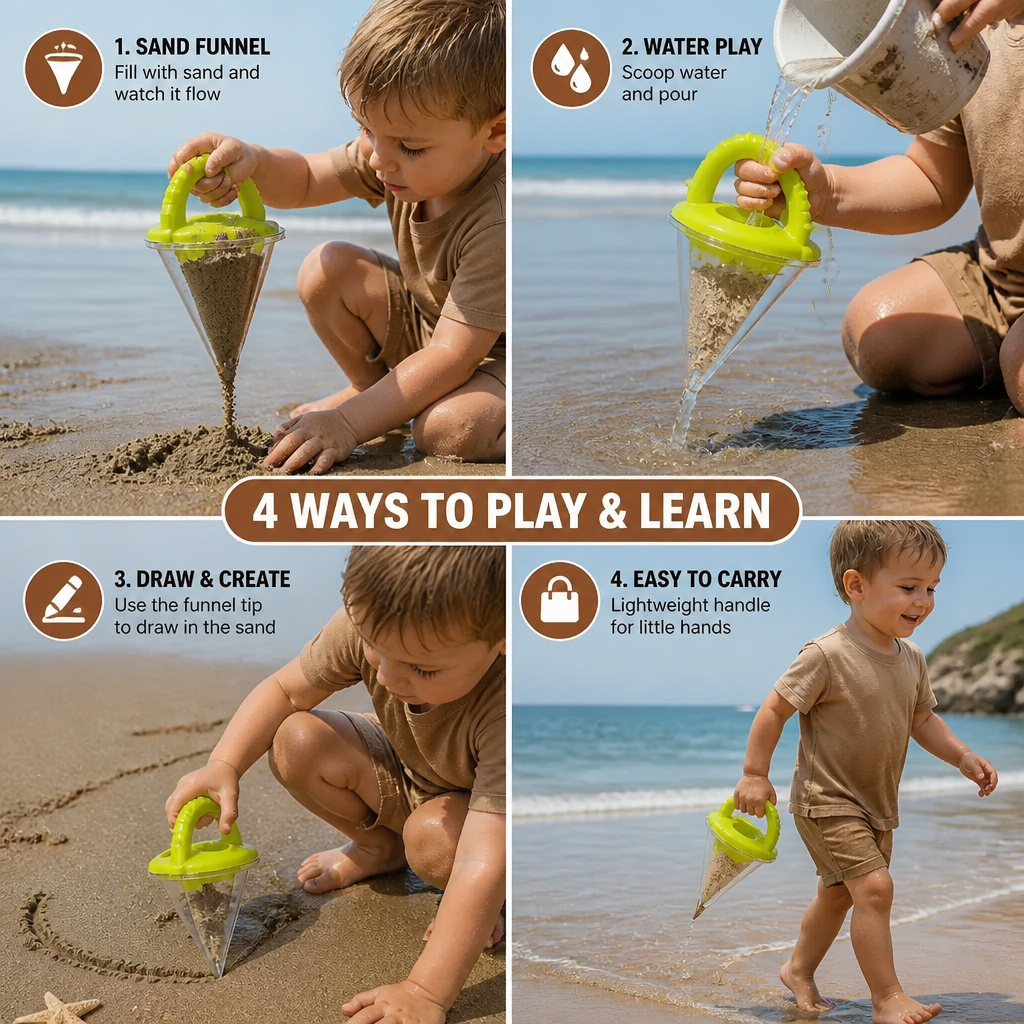 Kids Beach Sand Funnel Toy for Pouring and Drawing Patterns in Sand