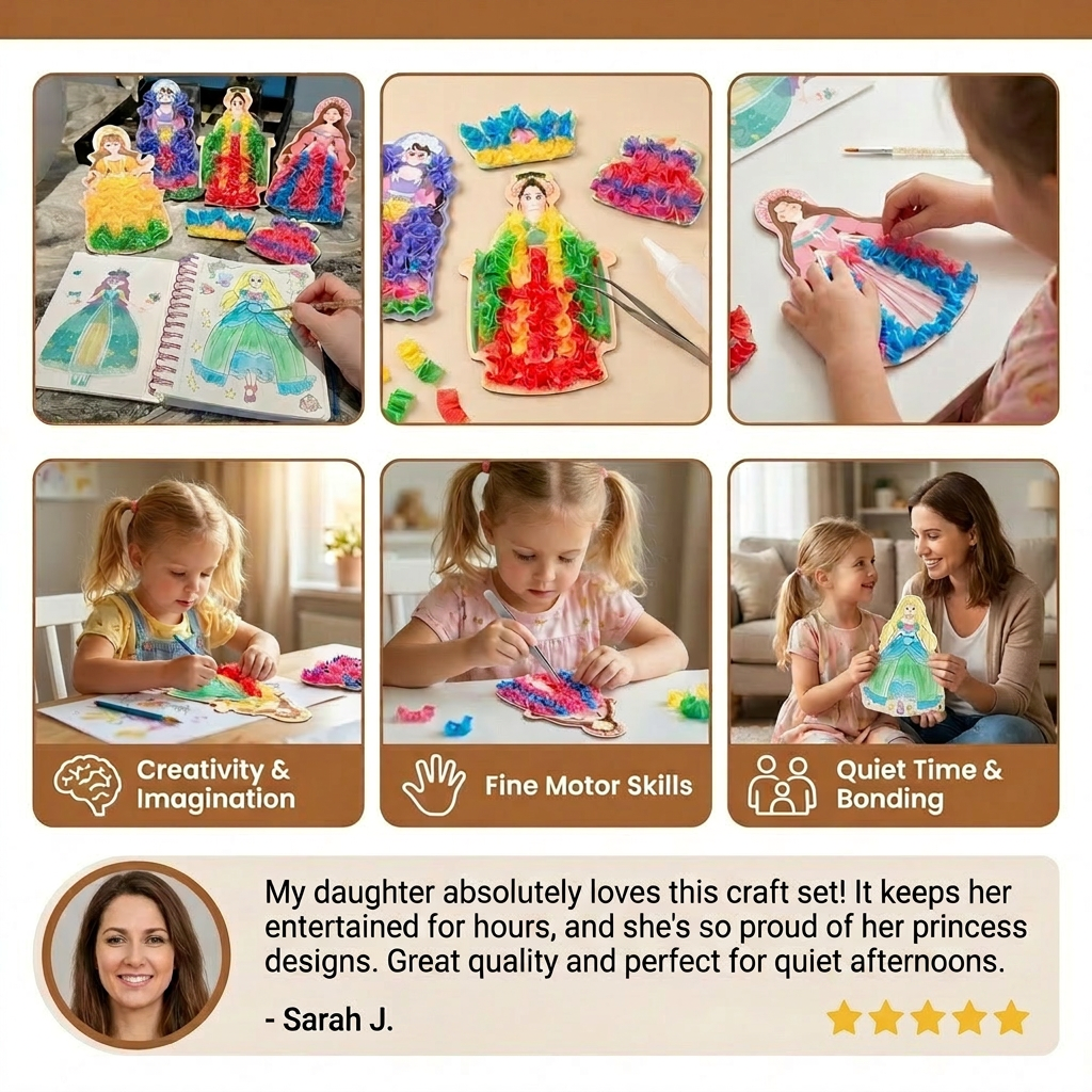 Princess Fashion Design Coloring Book with Craft Materials and Spiral Binding