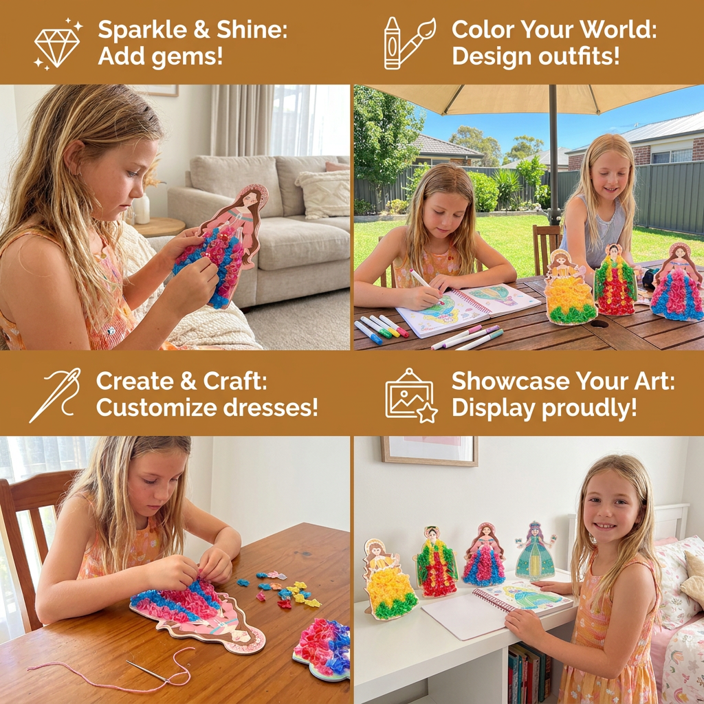Princess Fashion Design Coloring Book with Craft Materials and Spiral Binding