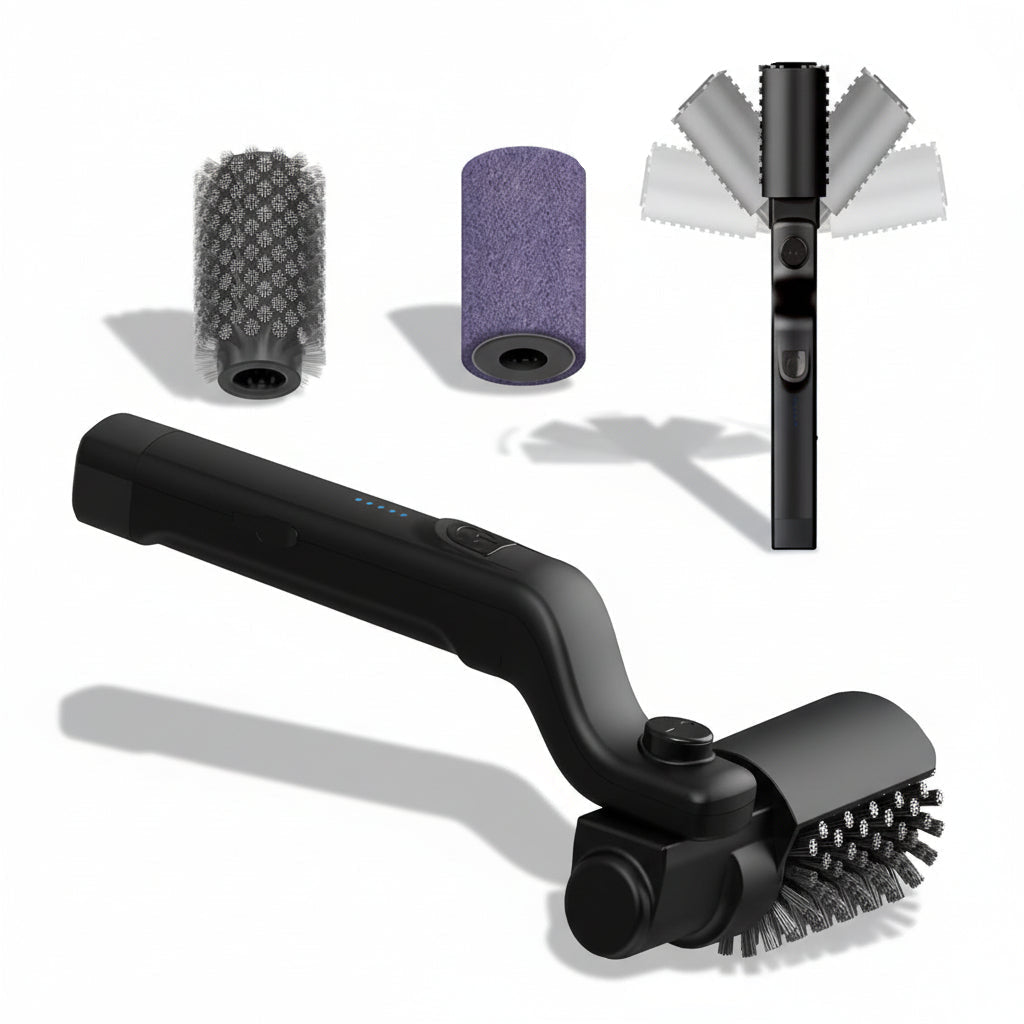 Electric BBQ Grill Brush with Rotating Bristles and Rechargeable Battery, Includes 2 Replacement Heads