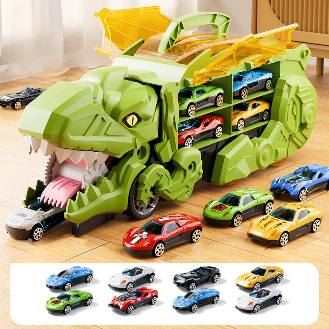 Transforming Dinosaur Truck with Car Feeding Action and Flashing Lights