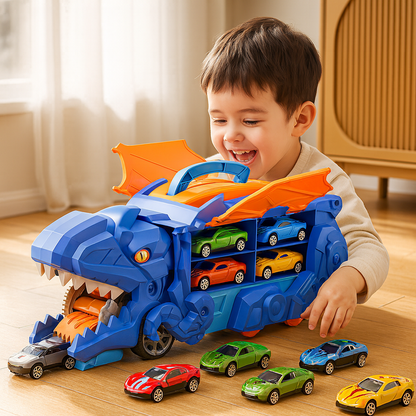 Transforming Dinosaur Truck with Car Feeding Action and Flashing Lights