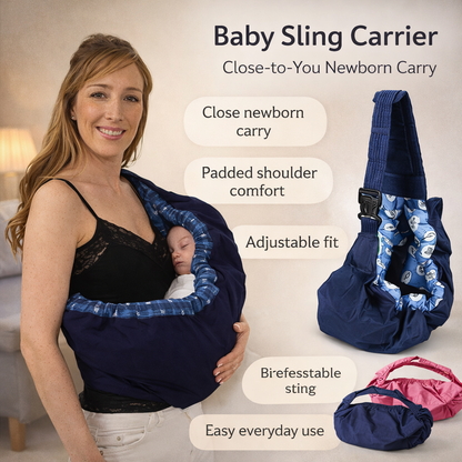 Newborn Sling Carrier with Padded Shoulder Strap and Nursing Access, Machine Washable