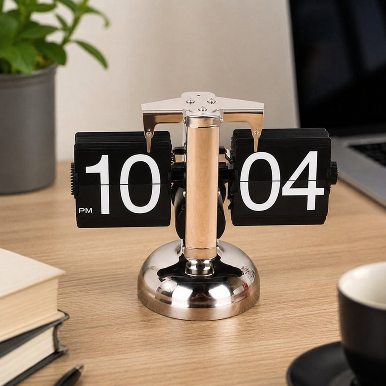 Flip Card Desk Clock with Silent Quartz Movement and Large Numbers