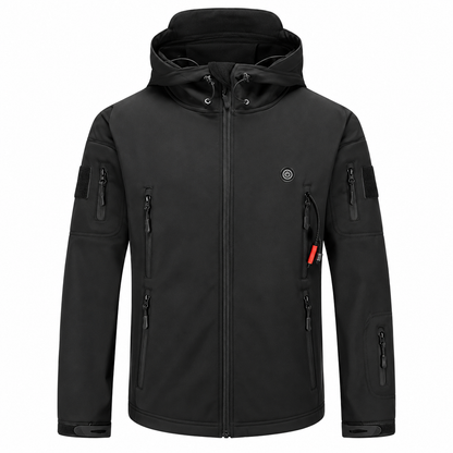 Heated Outdoor Jacket with 7-Zone Carbon Fiber Elements and Adjustable Hood, Camouflage
