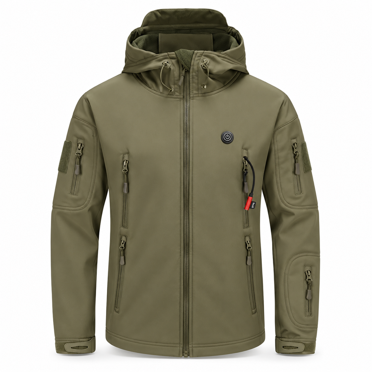 Heated Outdoor Jacket with 7-Zone Carbon Fiber Elements and Adjustable Hood, Camouflage