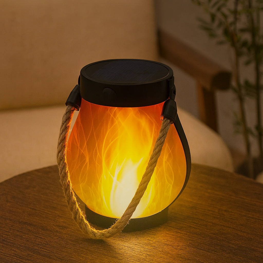 Outdoor Solar Lantern with Flickering Flame Effect and Dual Charging Modes, Waterproof