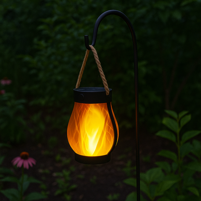 Outdoor Solar Lantern with Flickering Flame Effect and Dual Charging Modes, Waterproof