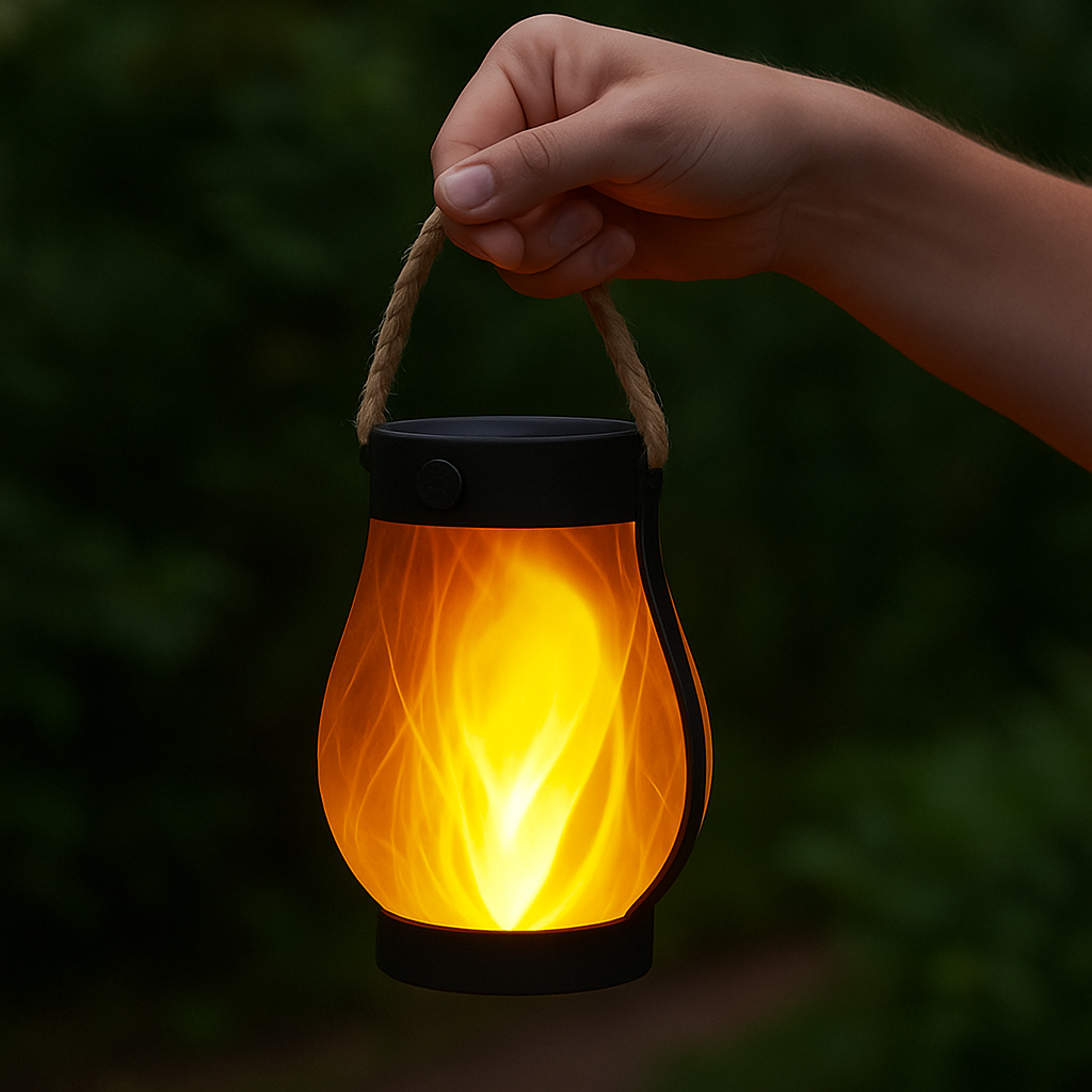 Outdoor Solar Lantern with Flickering Flame Effect and Dual Charging Modes, Waterproof