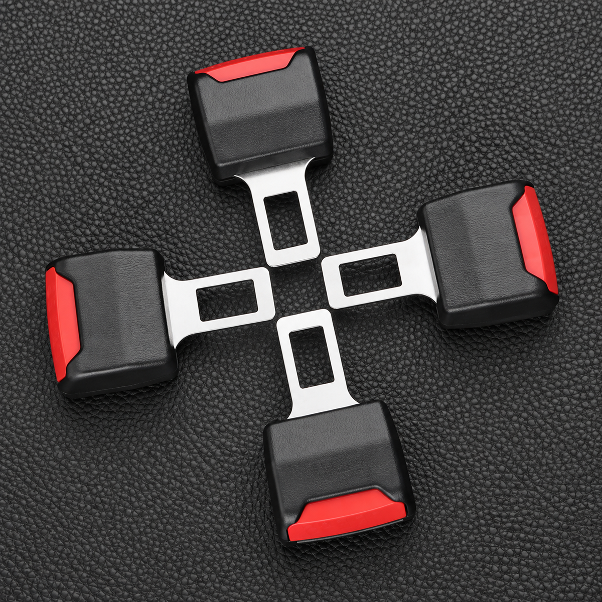 Set of Two Black Seat Belt Clips in Plastic and Metal, About 3 by 1.5 by 0.75 Inches Each