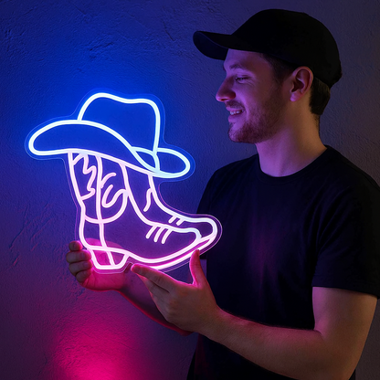 Cowboy Boots Neon Sign with USB Power and Wall Mounting Hardware