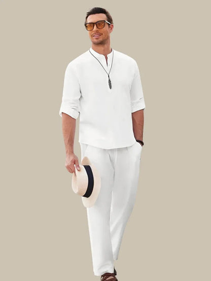 Short Sleeve Button Shirt with Elastic Waist Shorts and Breathable Polyester for Men, Machine Washable