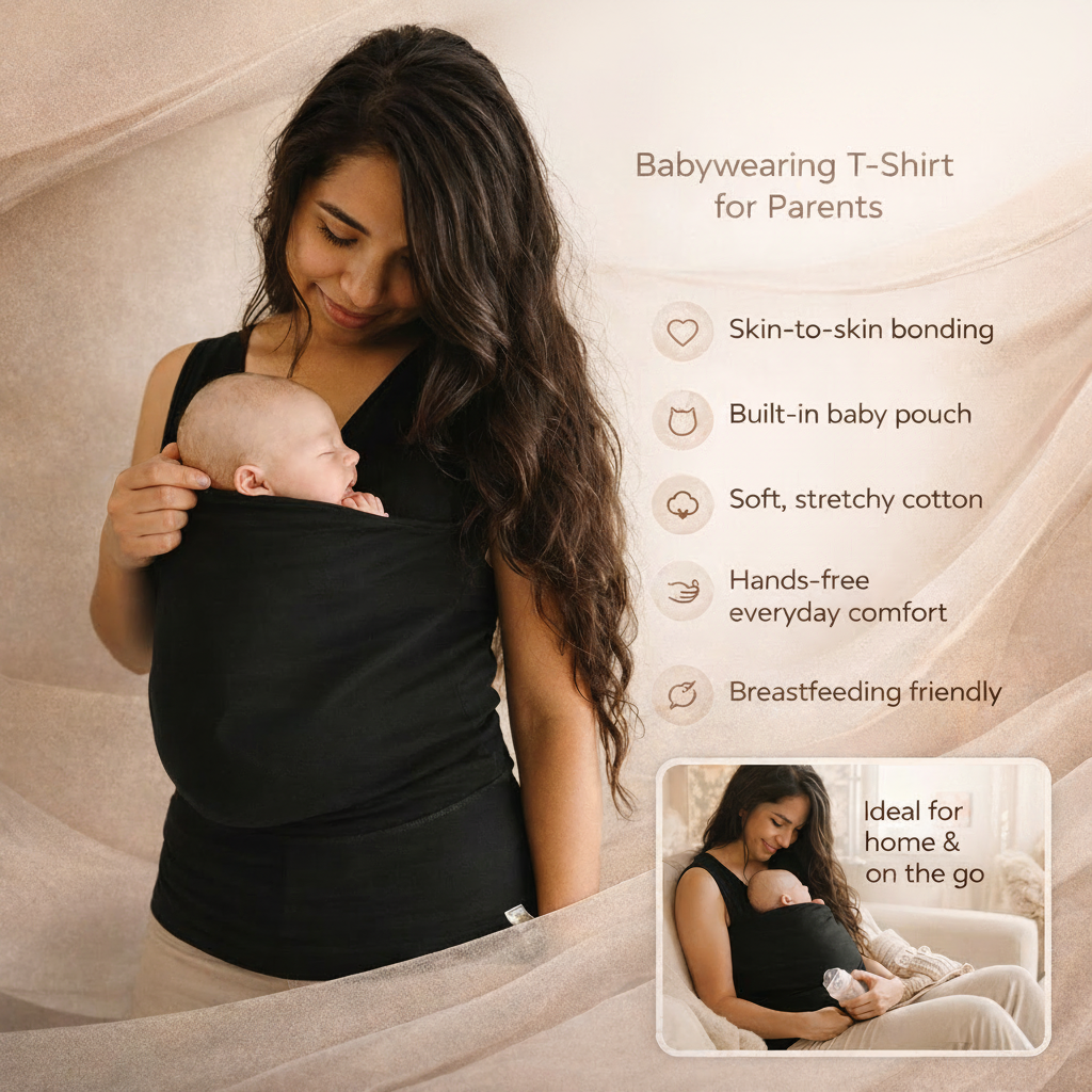 Babywearing T-Shirt with Built-in Baby Pouch and Stretchy Cotton, Machine Washable