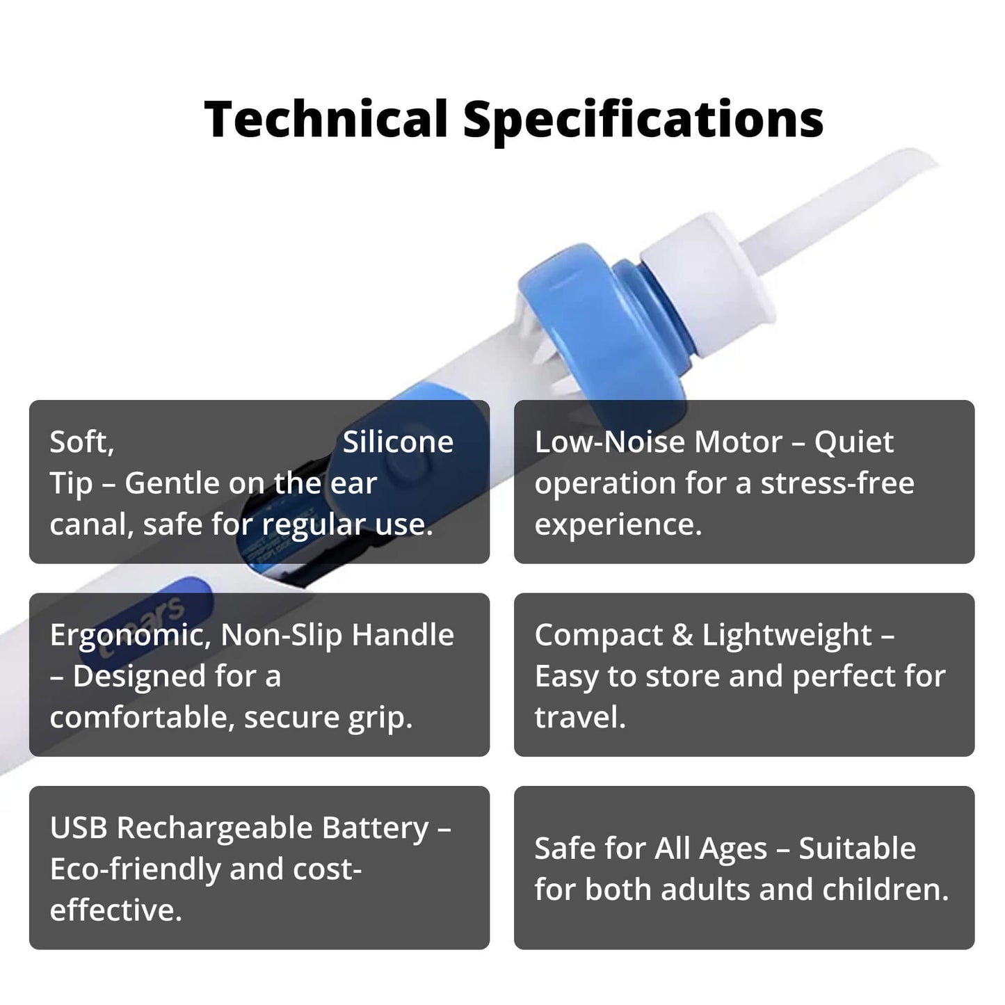 Electric Ear Cleaning Tool with Silicone Tip and Rechargeable Battery