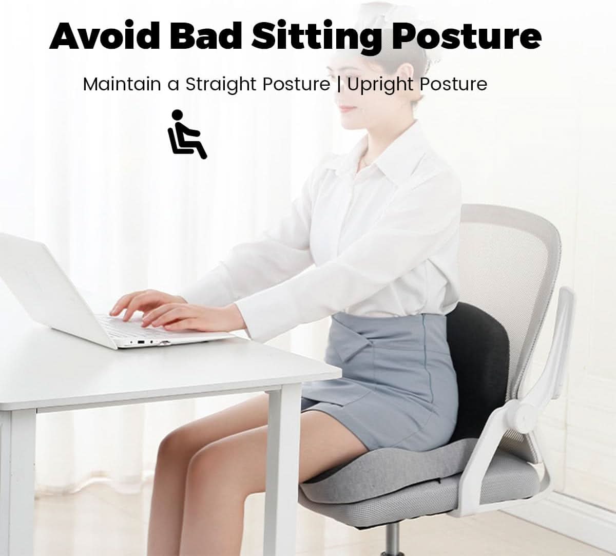 Memory Foam Seat Cushion with Non-Slip Base and Washable Cover
