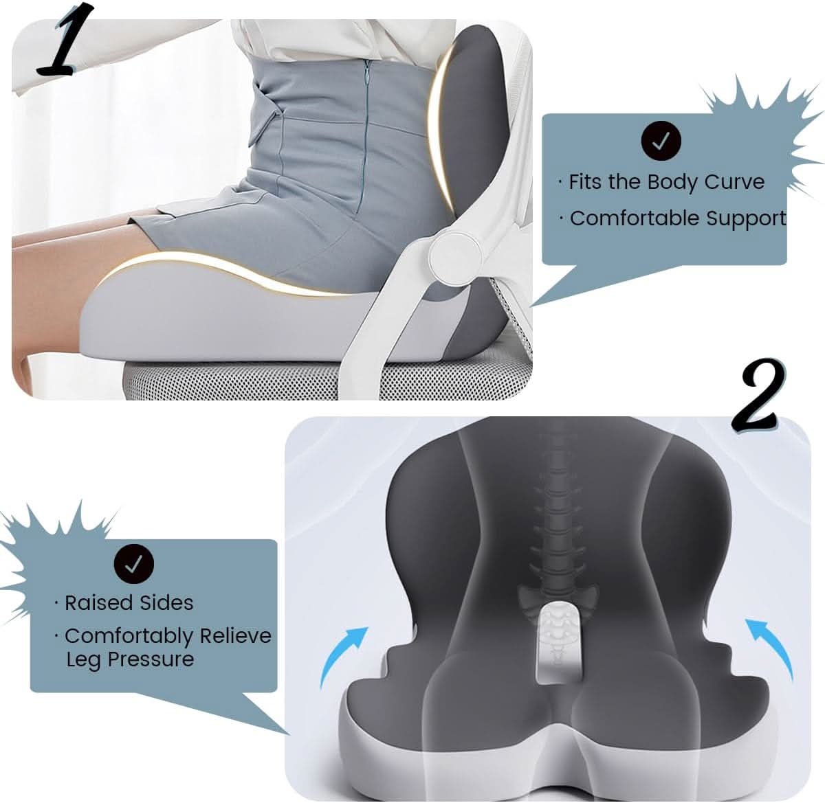 Memory Foam Seat Cushion with Non-Slip Base and Washable Cover