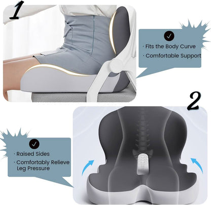 Memory Foam Seat Cushion with Non-Slip Base and Washable Cover