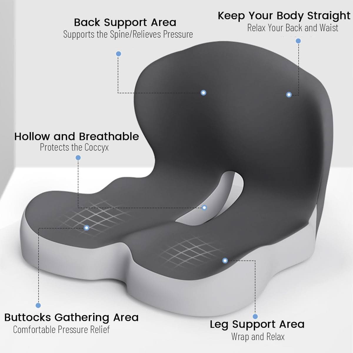 Memory Foam Seat Cushion with Non-Slip Base and Washable Cover