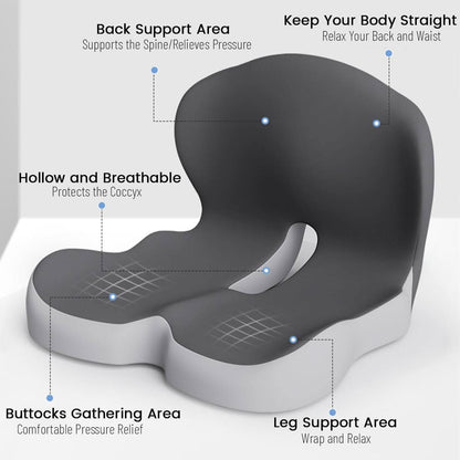 Memory Foam Seat Cushion with Non-Slip Base and Washable Cover