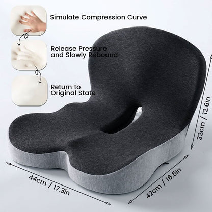 Memory Foam Seat Cushion with Non-Slip Base and Washable Cover
