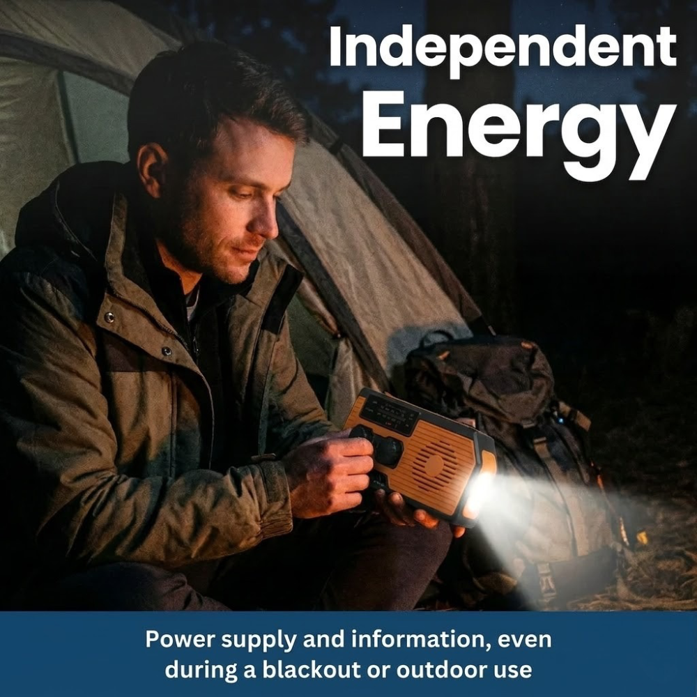 NaturVibes 4-in-1 Emergency Radio with Solar, Crank and Power Bank