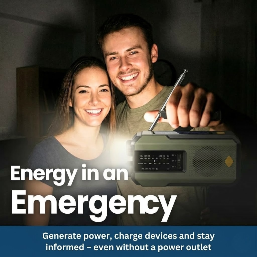 NaturVibes Emergency Radio with Solar, Hand Crank and SOS Alarm