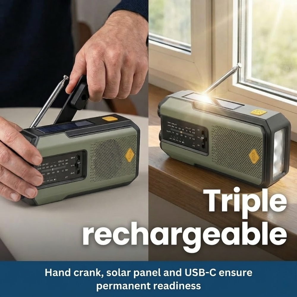 NaturVibes Emergency Radio with Solar, Hand Crank and SOS Alarm