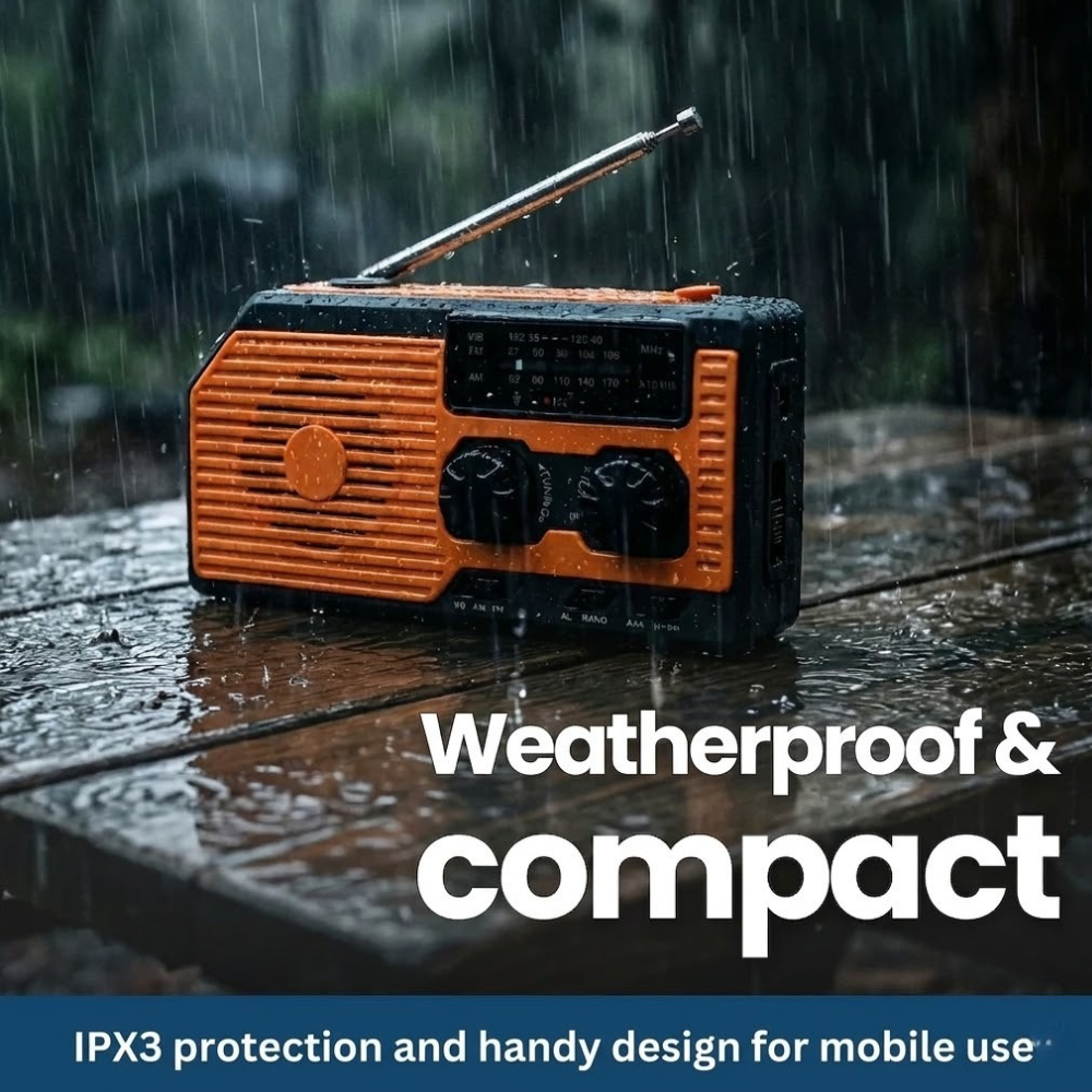 NaturVibes 4-in-1 Emergency Radio with Solar, Crank and Power Bank