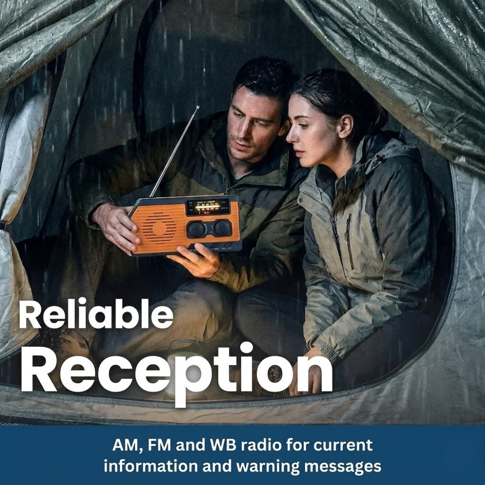 NaturVibes 4-in-1 Emergency Radio with Solar, Crank and Power Bank