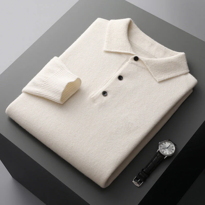 Obsetic Leandro Polo Shirt, Soft Cashmere Merino Long Sleeve for Men