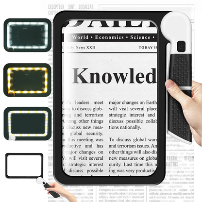Full Page Handheld Magnifying Glass 5X Magnification LED Light with 3 Modes
