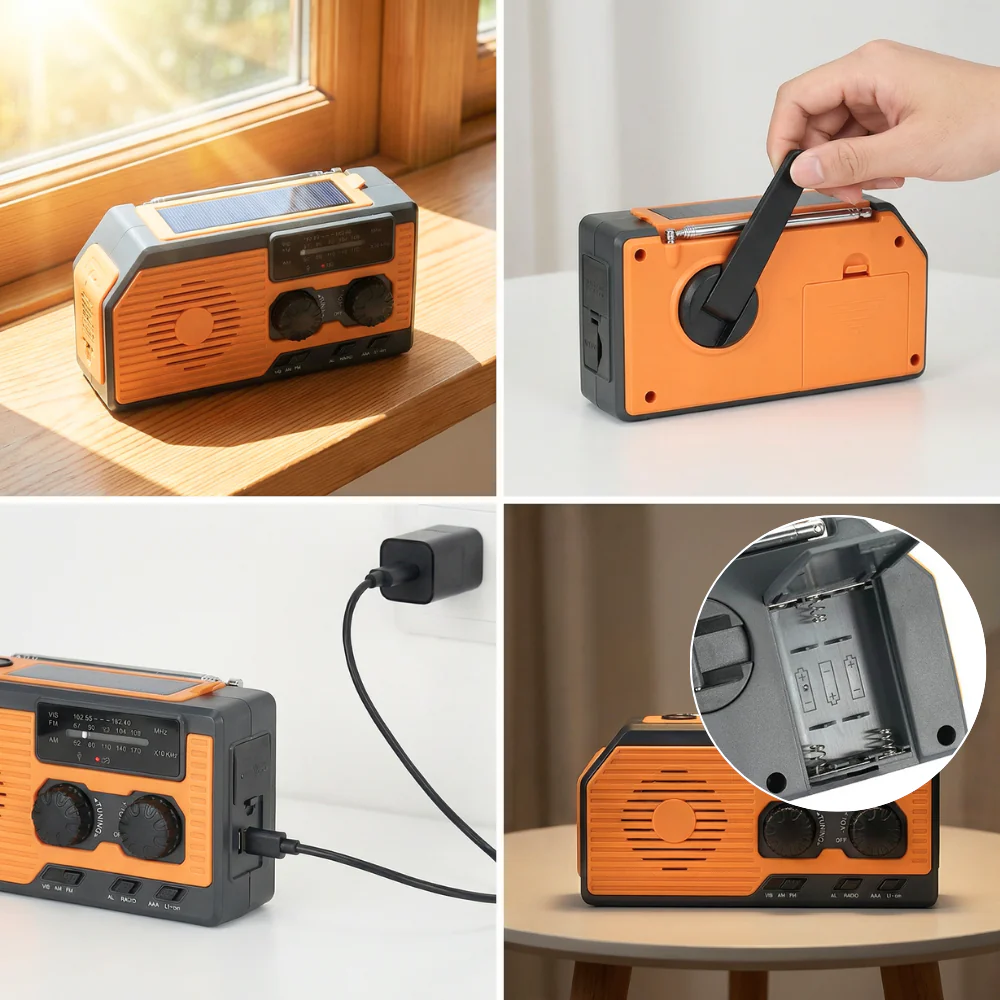 NaturVibes 4-in-1 Emergency Radio with Solar, Crank and Power Bank