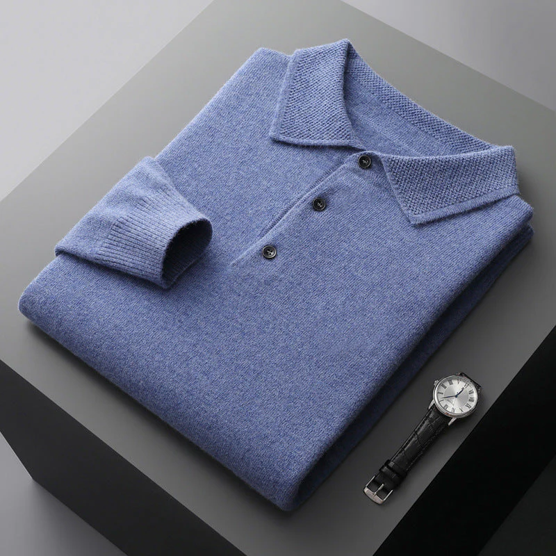 Obsetic Leandro Polo Shirt, Soft Cashmere Merino Long Sleeve for Men