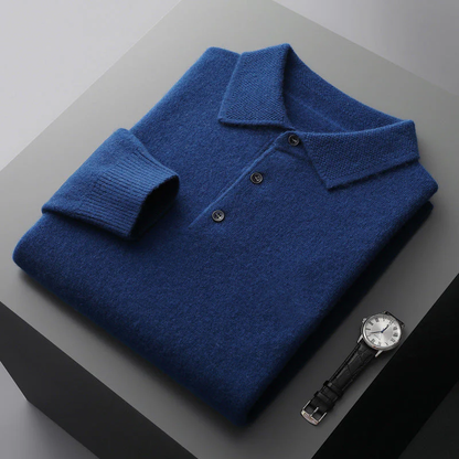 Obsetic Leandro Polo Shirt, Soft Cashmere Merino Long Sleeve for Men