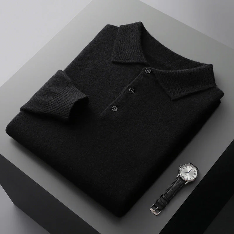Obsetic Leandro Polo Shirt, Soft Cashmere Merino Long Sleeve for Men