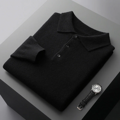 Obsetic Leandro Polo Shirt, Soft Cashmere Merino Long Sleeve for Men