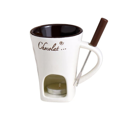 Ceramic Fondue Cup with Candle Warmer and Stainless Steel Fork