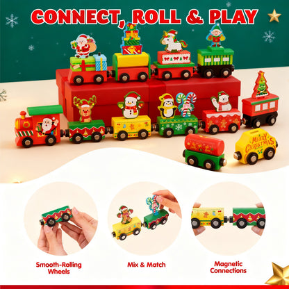 Train Advent Calendar with 12 Friction Powered Cars That Link Together with Magnets