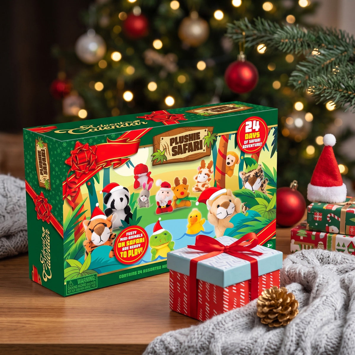 Mini Plush Animal Advent Calendar with 21 Animals and 3 Santa Helpers to Collect