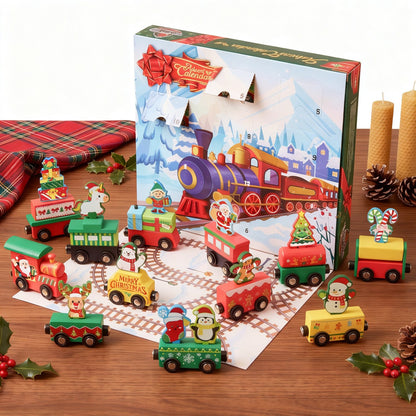 Train Advent Calendar with 12 Friction Powered Cars That Link Together with Magnets