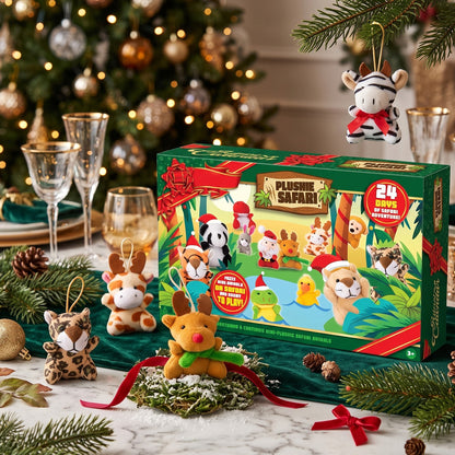 Mini Plush Animal Advent Calendar with 21 Animals and 3 Santa Helpers to Collect