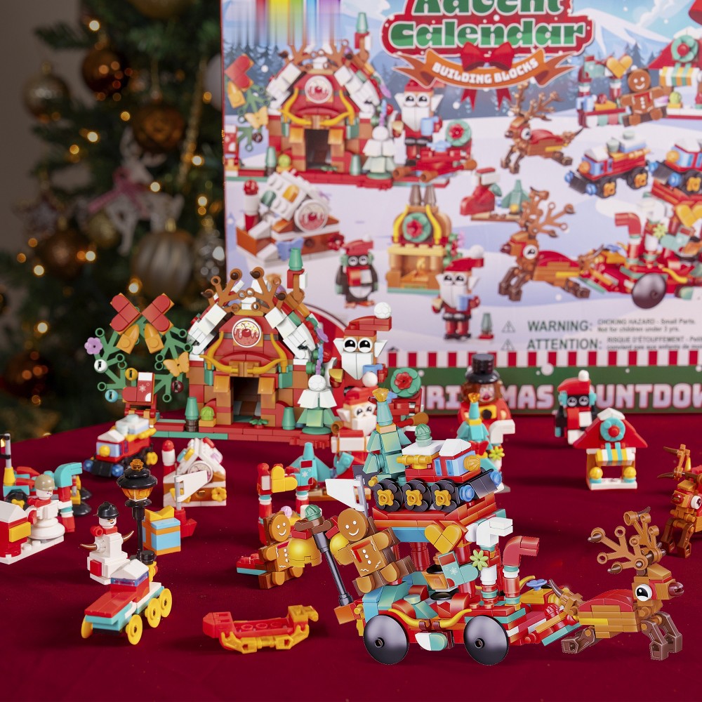 Brick Building Advent Box with Daily Mini Sets and Two Larger Models for Holiday Tables